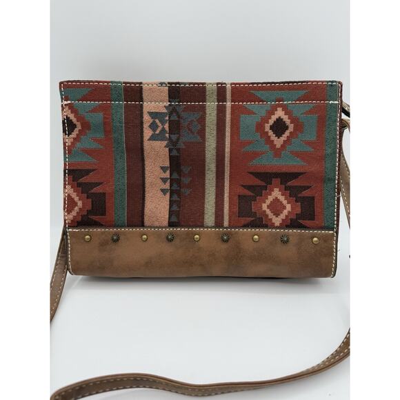 Justin Western Jacquard Crossbody Purse Aztec Southwest Festival Boho Brown - Picture 2 of 7
